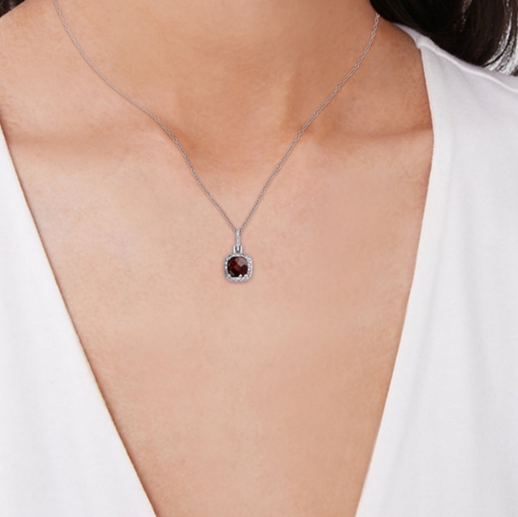 Sterling Silver 18" Amethyst & Diamond Pendant, Necklace & Stud Earrings Set - Picture 4 of 5